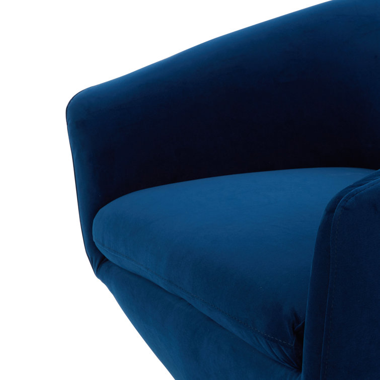 Blue Velvet Swivel Barrel Accent Chair with Wood Frame
