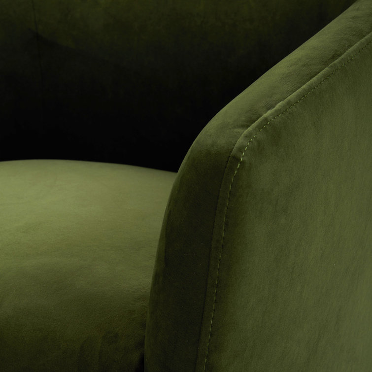 Olive Green Velvet Swivel Barrel Chair with Round Arms