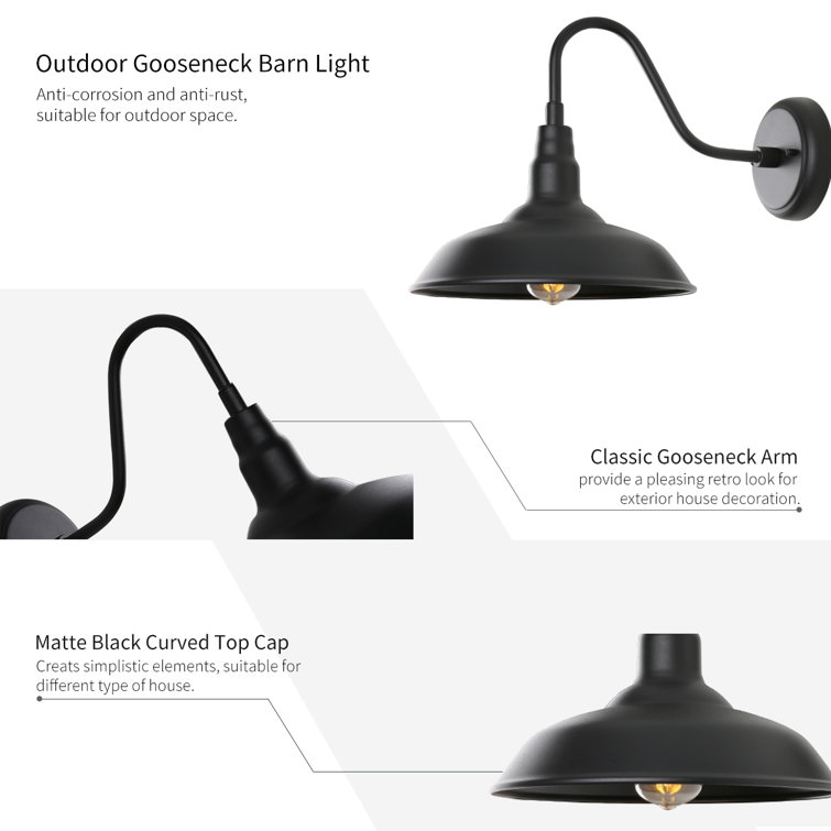 Matte Black Metal Gooseneck Outdoor Wall Sconce