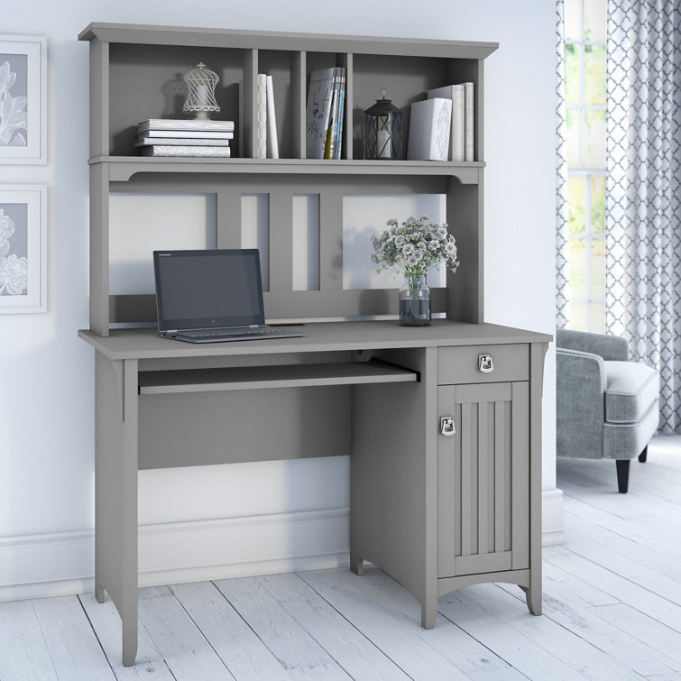 Cape Cod Gray 47'' Compact Computer Desk with Hutch and Storage