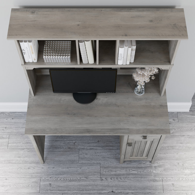 Driftwood Gray Wood Desk with Hutch and Drawer