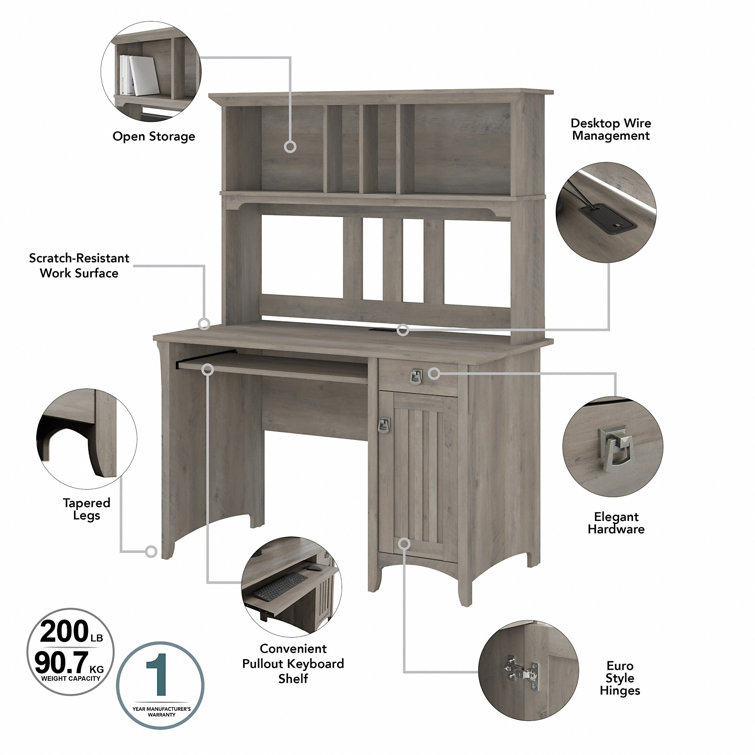 Driftwood Gray Wood Desk with Hutch and Drawer