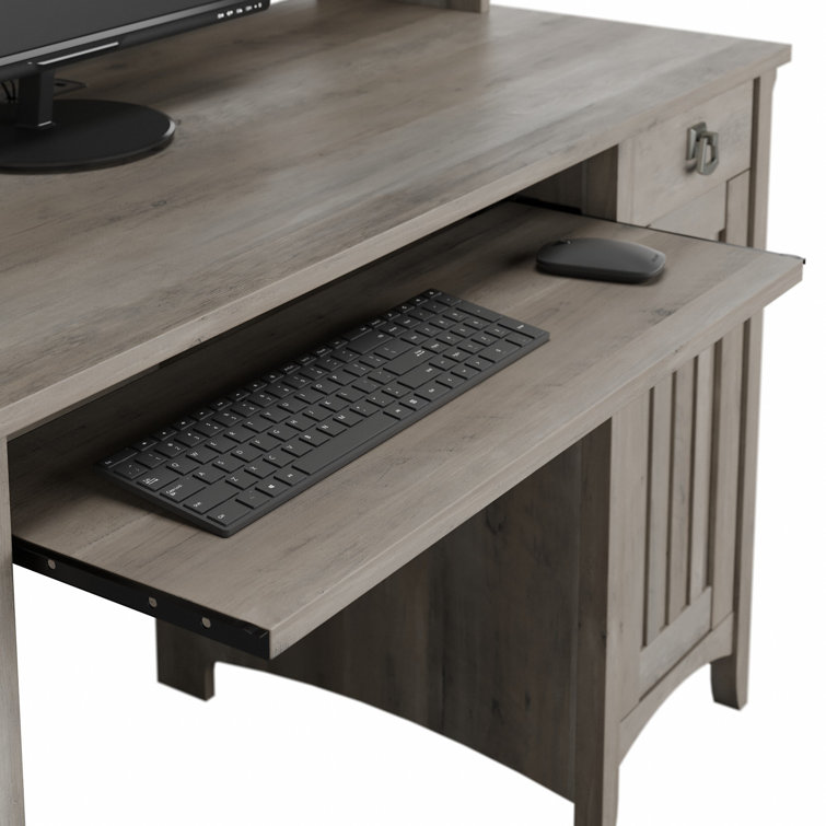Driftwood Gray Wood Desk with Hutch and Drawer