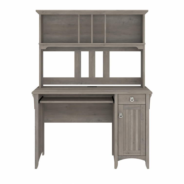 Driftwood Gray Wood Desk with Hutch and Drawer