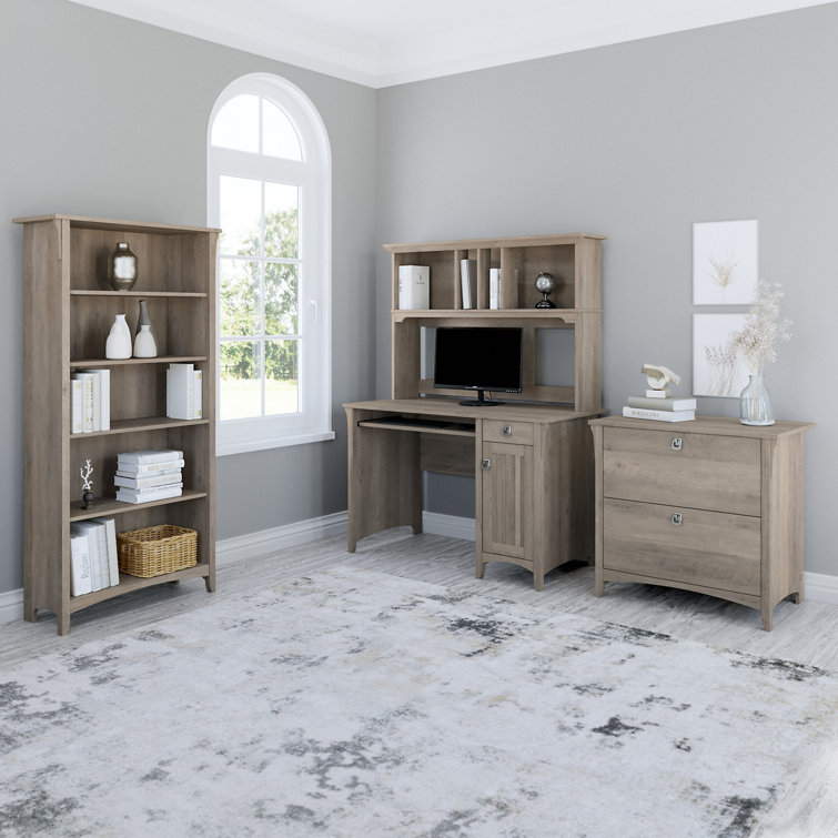 Ash Brown Mission Style Desk with Hutch and Integrated Cable Management