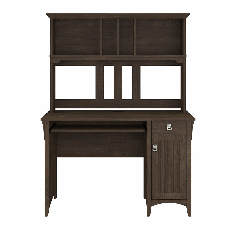 Ash Brown Mission Style Desk with Hutch and Integrated Cable Management