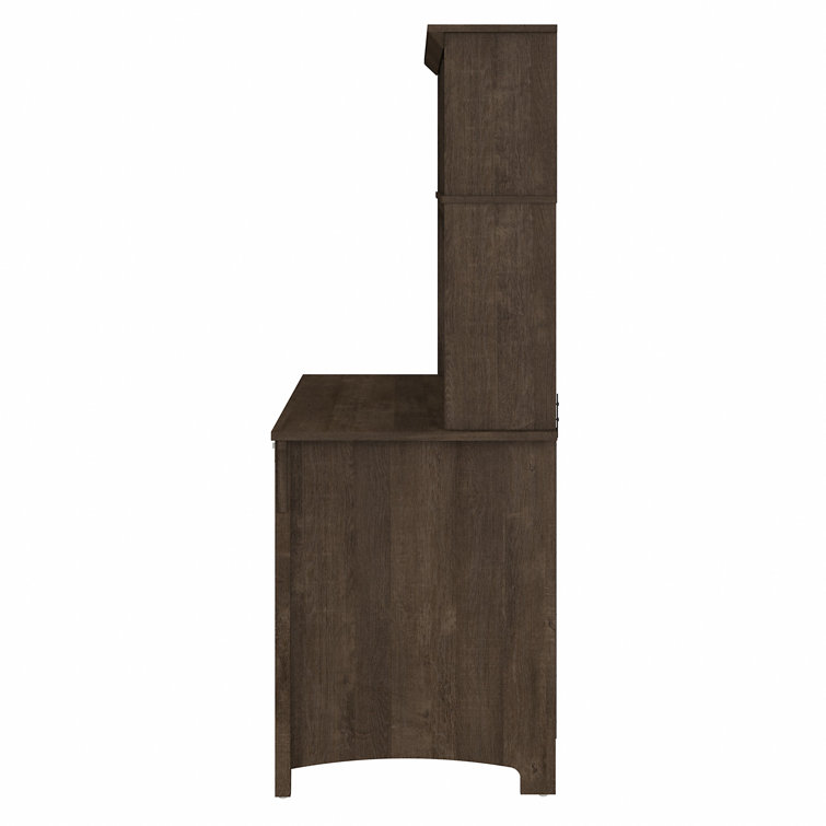 Ash Brown Mission Style Desk with Hutch and Integrated Cable Management