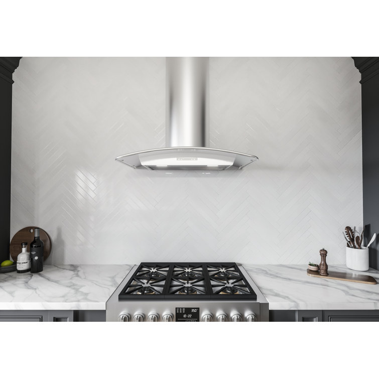Milano 36" Curved Canopy Convertible Wall Mount Range Hood in Stainless Steel