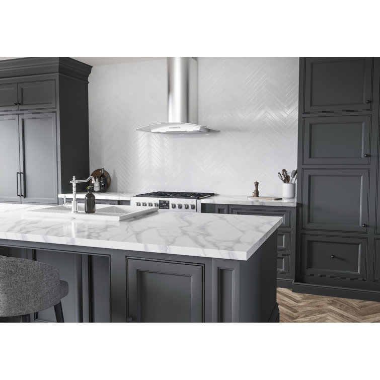 Milano 36" Curved Canopy Convertible Wall Mount Range Hood in Stainless Steel
