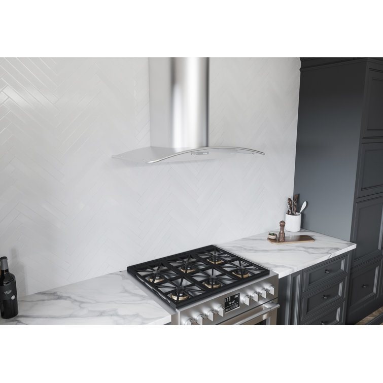 Milano 36" Curved Canopy Convertible Wall Mount Range Hood in Stainless Steel