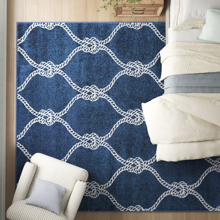 Navy and White Synthetic Trellis Kids Rug, 5'3" x 7'