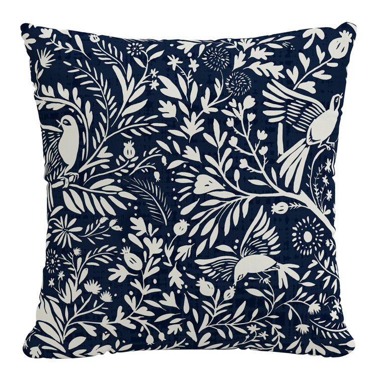 Navy and White Polyester Square Outdoor Throw Pillow Set