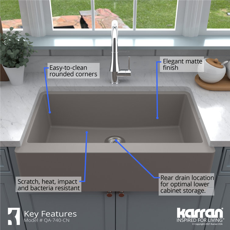 Concrete Gray Quartz Farmhouse Single Bowl Kitchen Sink