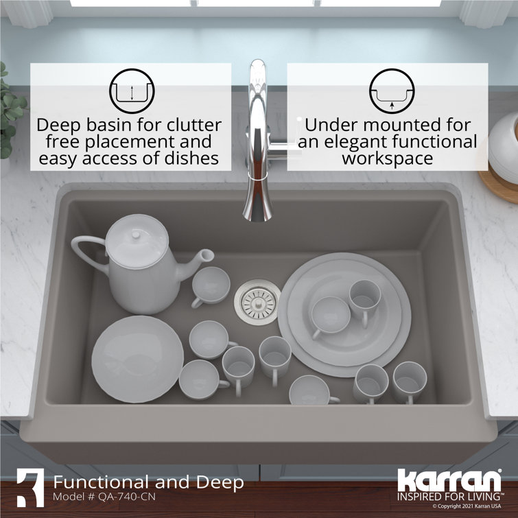 Concrete Gray Quartz Farmhouse Single Bowl Kitchen Sink