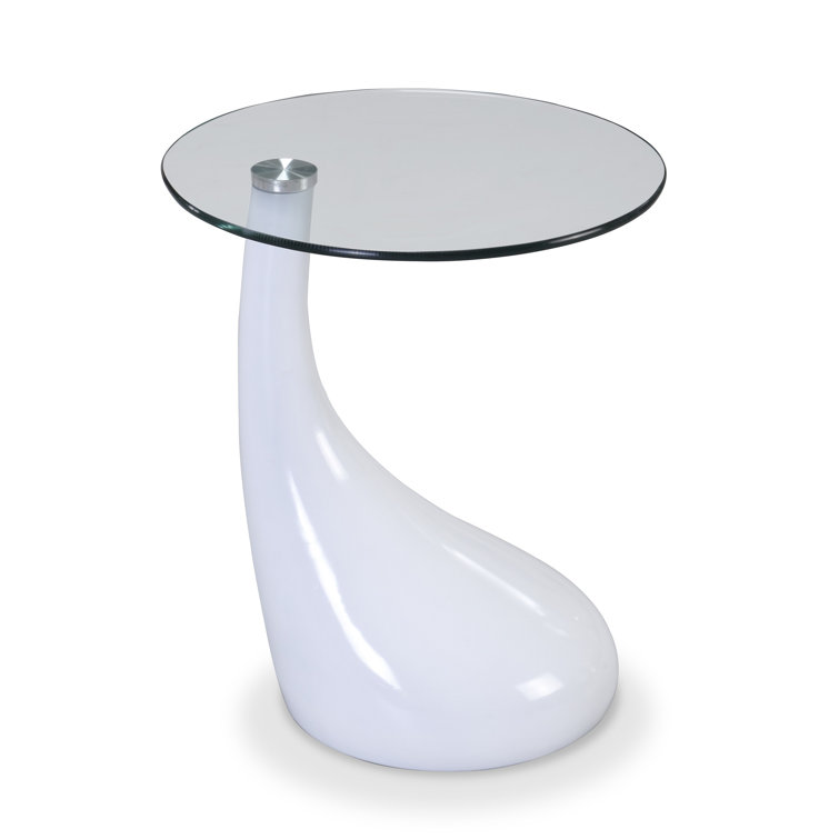 Lava 20" Round Tempered Glass Accent Table in White