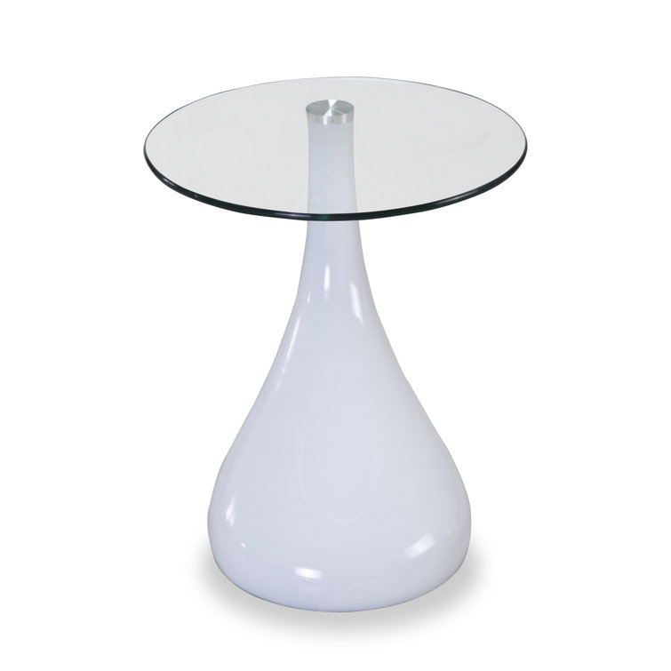 Lava 20" Round Tempered Glass Accent Table in White