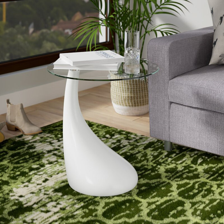 Lava 20" Round Tempered Glass Accent Table in White