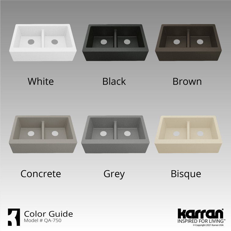 Concrete Quartz Composite Farmhouse Apron Front Double Bowl Kitchen Sink