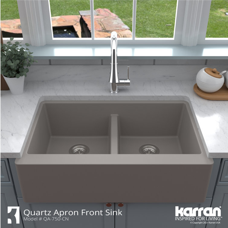 Concrete Quartz Composite Farmhouse Apron Front Double Bowl Kitchen Sink