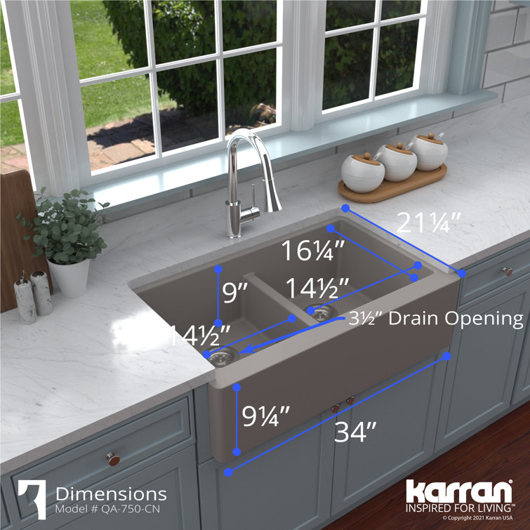 Concrete Quartz Composite Farmhouse Apron Front Double Bowl Kitchen Sink