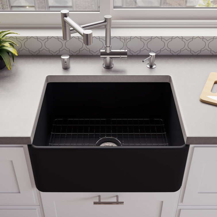 24'' Black Matte Fireclay Farmhouse Kitchen Sink