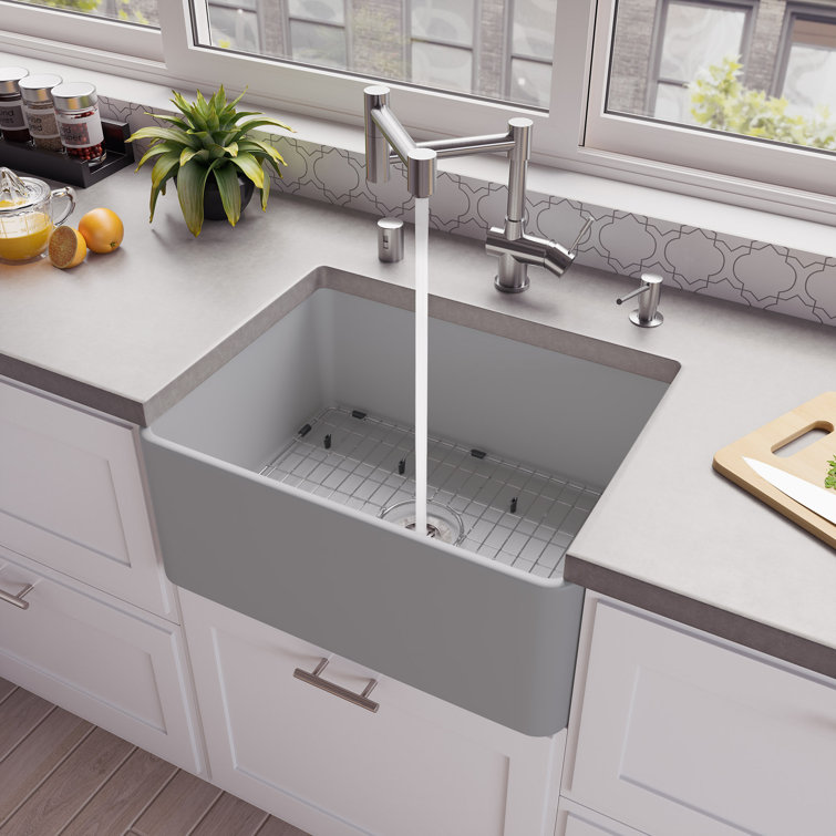 24'' Gray Matte Fireclay Farmhouse Drop-in Kitchen Sink