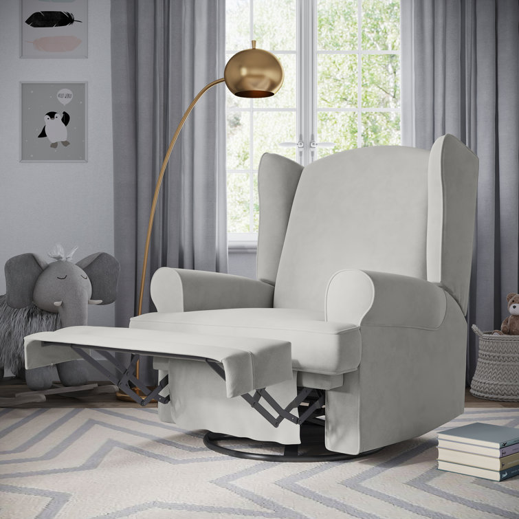 Serenity Wingback Steel Gray Swivel Recliner with USB Port