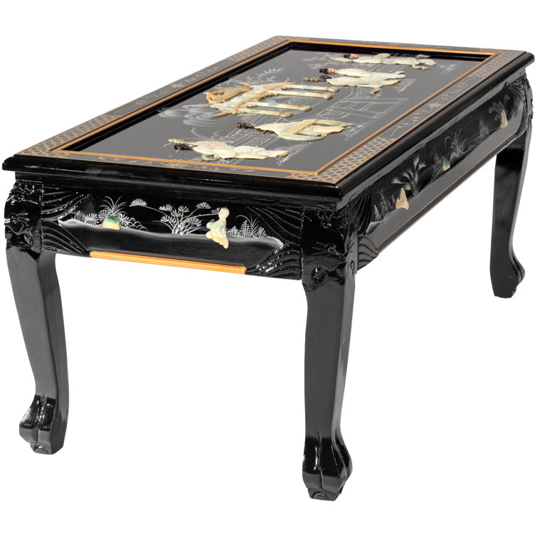 Elegant Asian Flair 40" Black Lacquer Wood Coffee Table