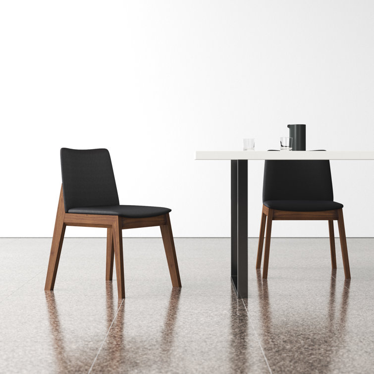 Black Faux Leather Upholstered Side Chair with Oak Frame