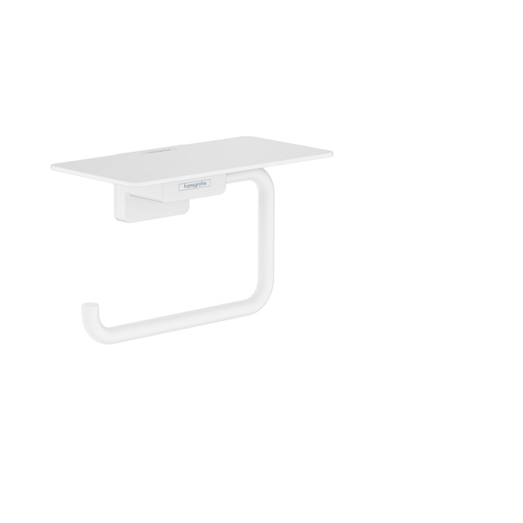 Matte White Metal Toilet Roll Holder with Shelf