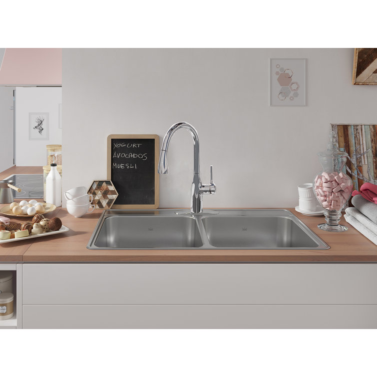 Creemore 33'' Satin Stainless Steel Double Bowl Kitchen Sink