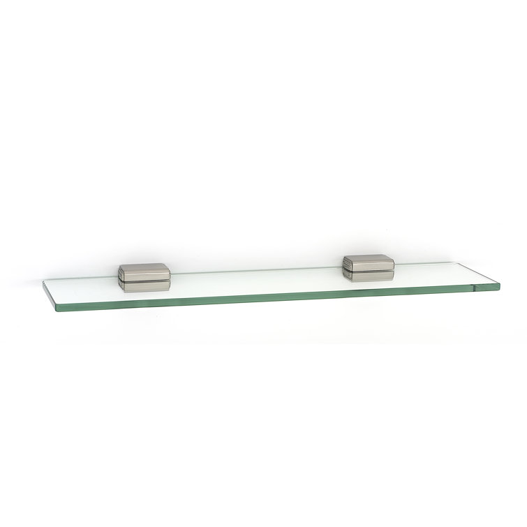 Satin Nickel Cube 18" Glass Wall Shelf with Beveled Edges