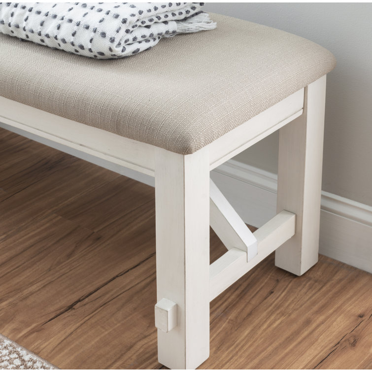 Turino 60" Smokey White and Tan Basketweave Upholstered Dining Bench