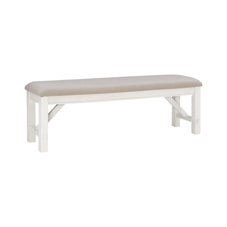 Turino 60" Smokey White and Tan Basketweave Upholstered Dining Bench