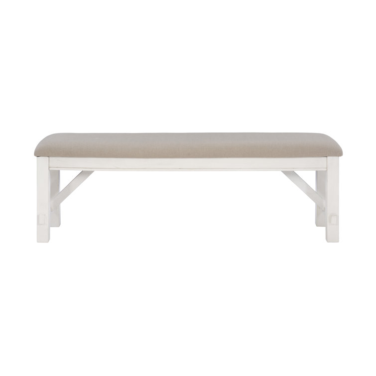 Turino 60" Smokey White and Tan Basketweave Upholstered Dining Bench