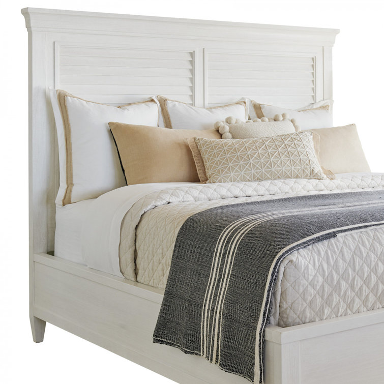 California King White Wood Louvered Headboard