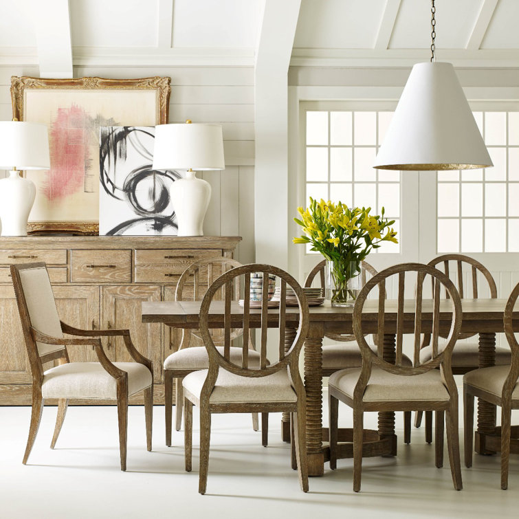 Beige Linen Upholstered Wood Side Chair with Vintage Finish