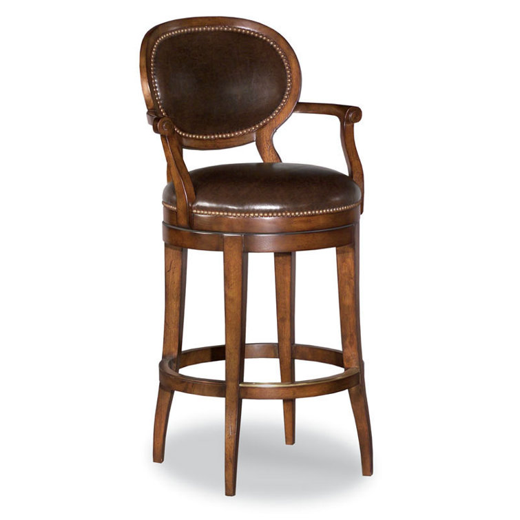 Cocoa Upholstered Swivel Counter Stool with Nailhead Trim