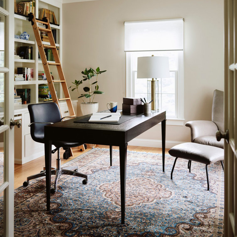 Langdon Gray Slate Solid Wood Desk with Leather Drawers