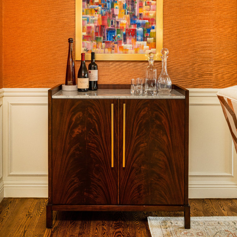Mahogany and Carrara Marble Top Bar Cabinet