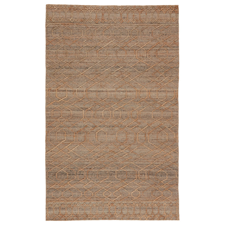 Celia Emblem Handwoven Gray and Beige Trellis Dhurrie Rug 9' x 12'