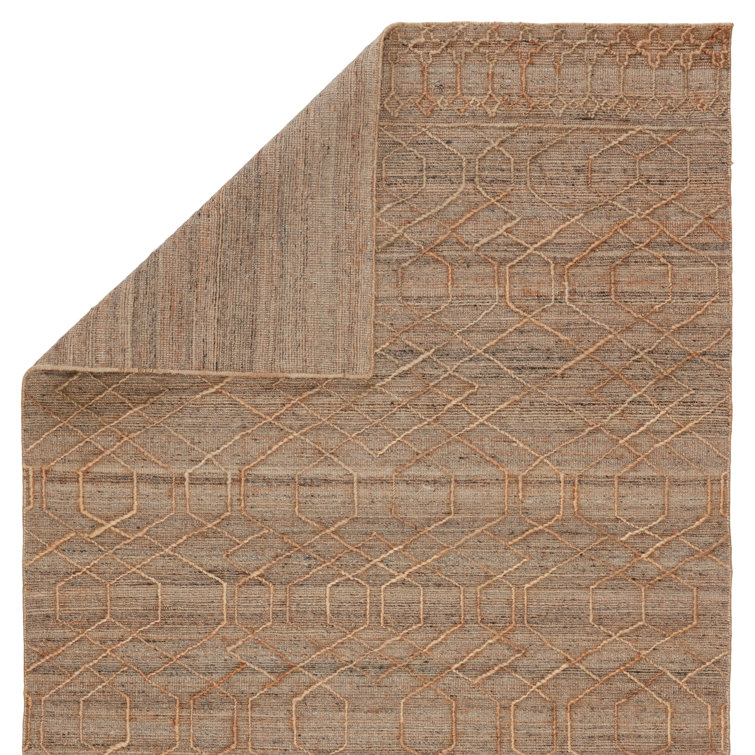 Celia Emblem Handwoven Gray and Beige Trellis Dhurrie Rug 9' x 12'