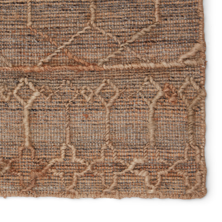 Celia Emblem Handwoven Gray and Beige Trellis Dhurrie Rug 9' x 12'