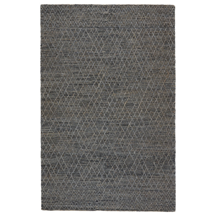 Emblem Morse Handwoven Jute-Wool Blend Area Rug in Dark Blue 5'x8'