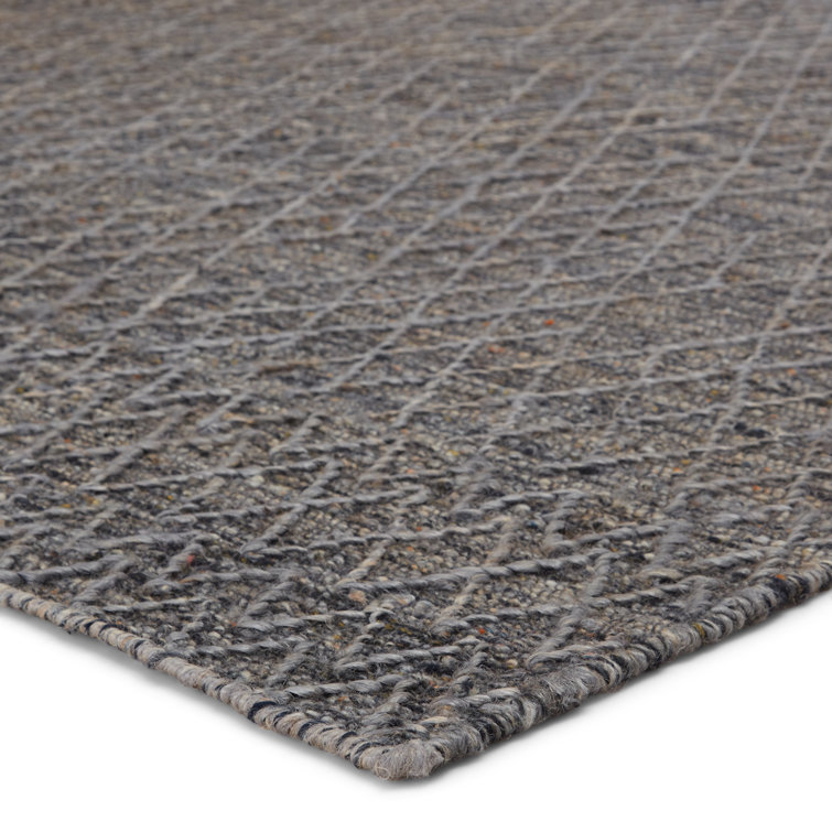 Emblem Morse Handwoven Jute-Wool Blend Area Rug in Dark Blue 5'x8'