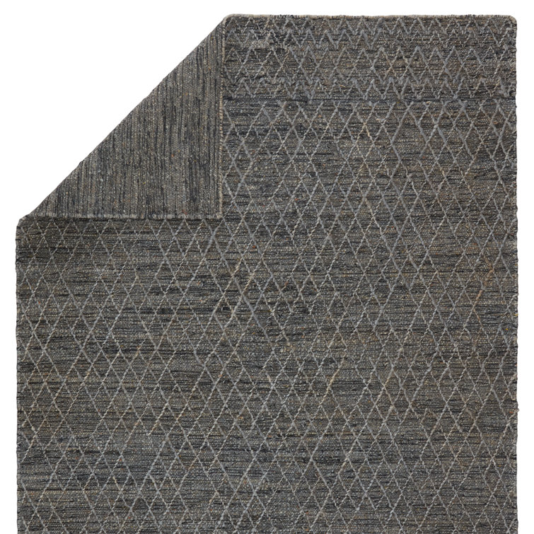 Emblem Morse Handwoven Jute-Wool Blend Area Rug in Dark Blue 5'x8'