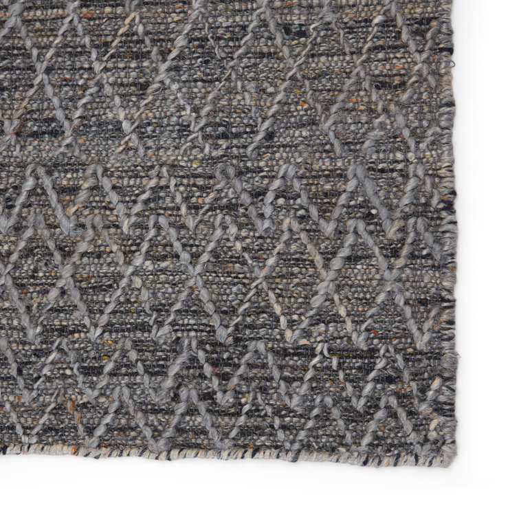 Emblem Morse Handwoven Jute-Wool Blend Area Rug in Dark Blue 5'x8'