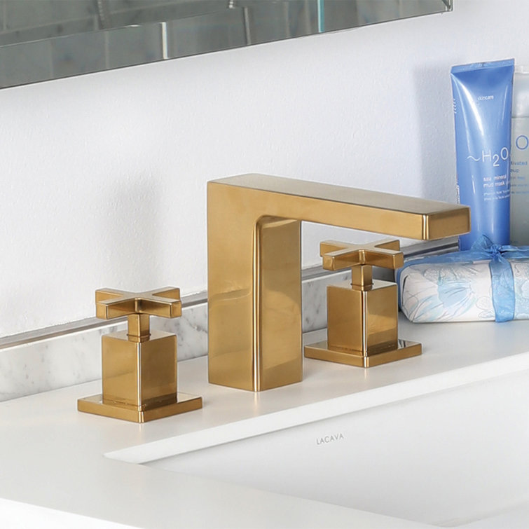 Brushed Gold Widespread Bathroom Faucet with Square Neck Spout