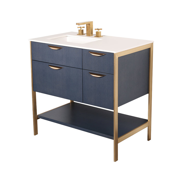 Brushed Gold Widespread Bathroom Faucet with Square Neck Spout