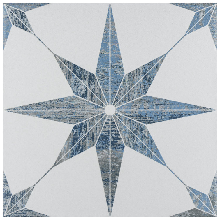 Cassis Stella Blue Porcelain Patterned Wall and Floor Tile
